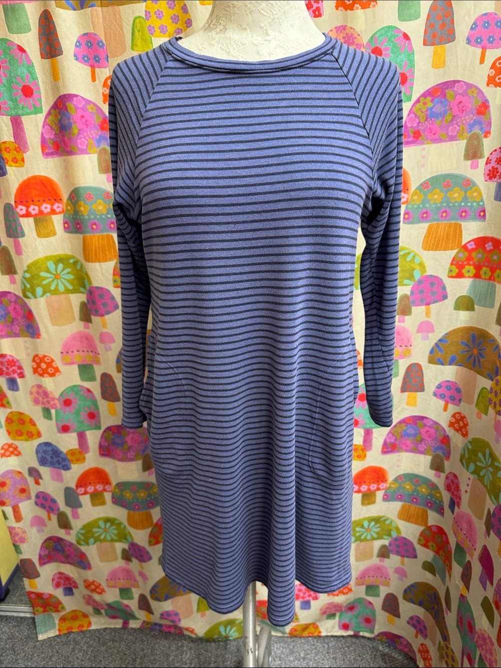 Heat Tech Striped Long-Sleeve Dress with Pockets. Medium